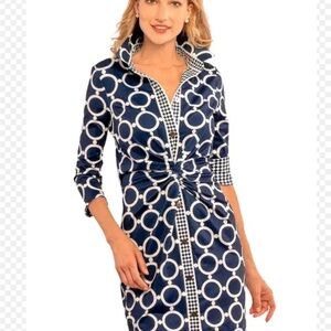 Gretchen Scott Designs  Twist and Shout Navy and White geometric Dress